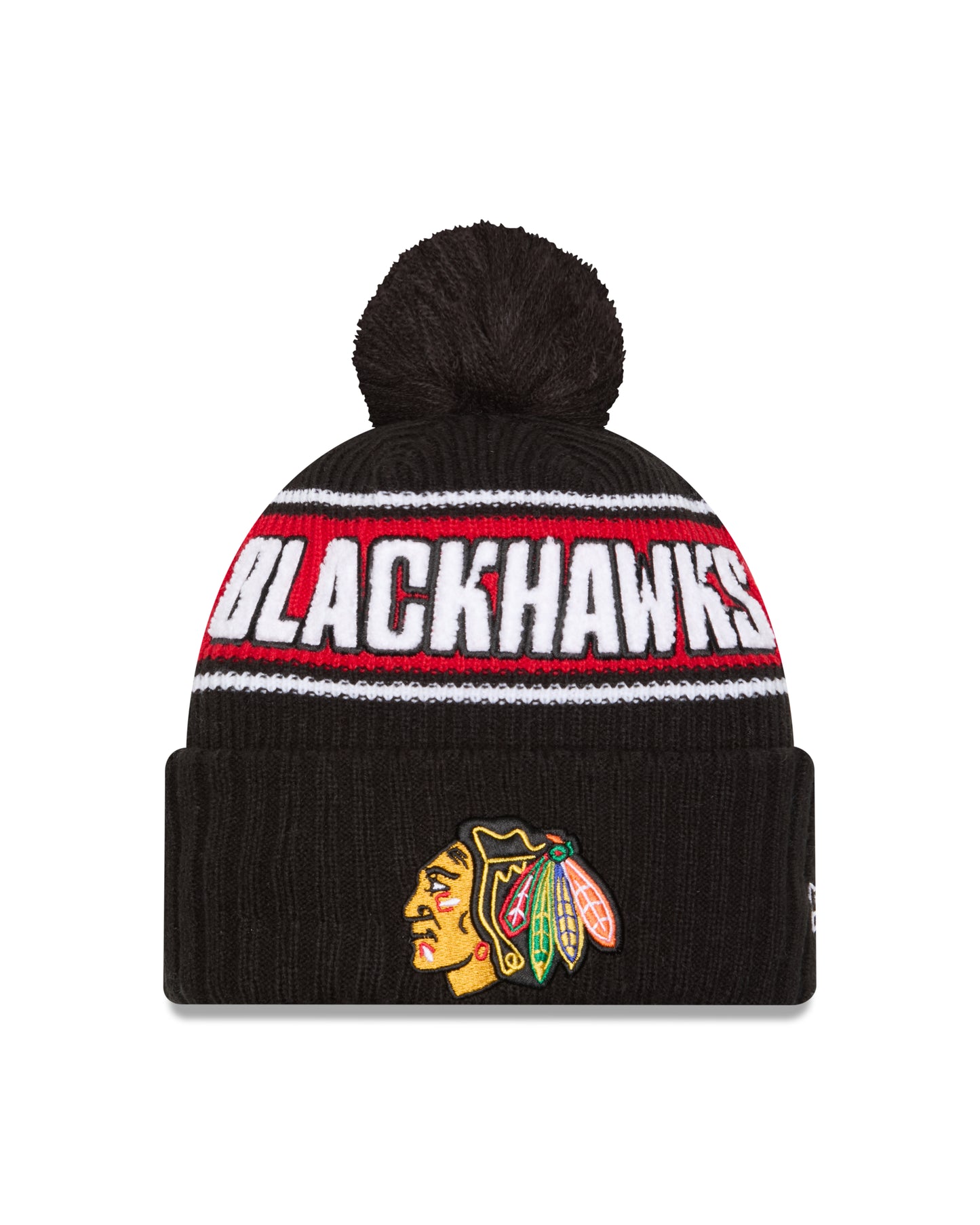 NHL Knit Hat Cuffed Pom Bold Blackhawks