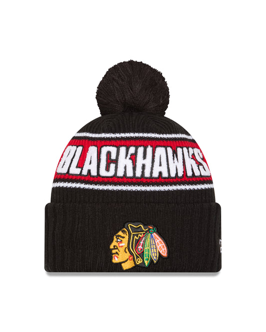 NHL Knit Hat Cuffed Pom Bold Blackhawks