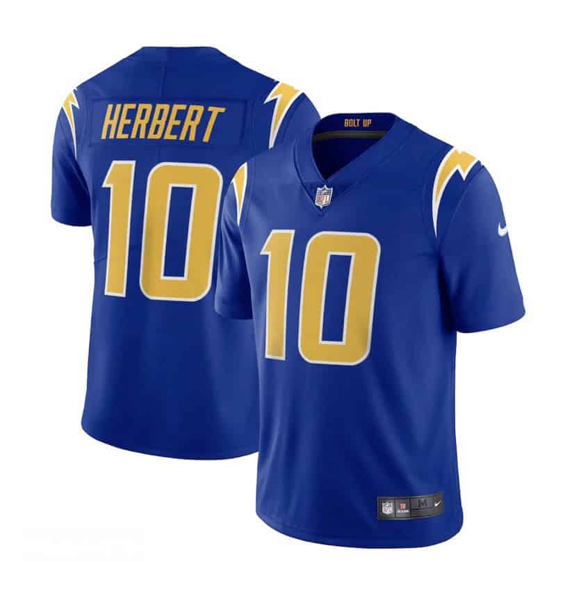 NFL Player Vapor Limited Sewn Jersey Home Justin Herbert Chargers