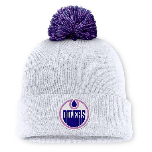 NHL Knit Hat Authentic Pro Rink Cuffed with Pom Hockey Fights Cancer Oilers