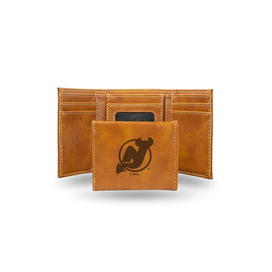 NHL Wallet Leather Laser Engraved Tri-Fold Devils (Brown)
