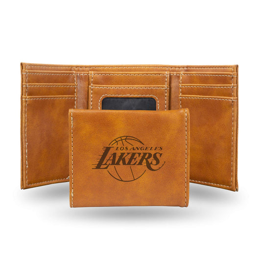 NBA Wallet Leather Laser Engraved Tri-Fold Lakers (Brown)