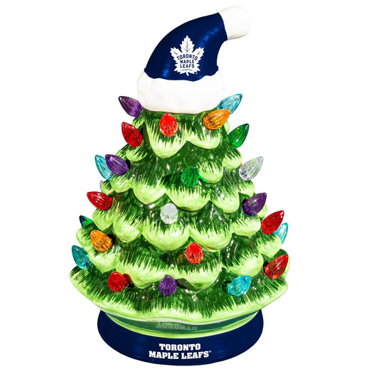 NHL LED Ceramic Christmas Tree 8 Inches Maple Leafs