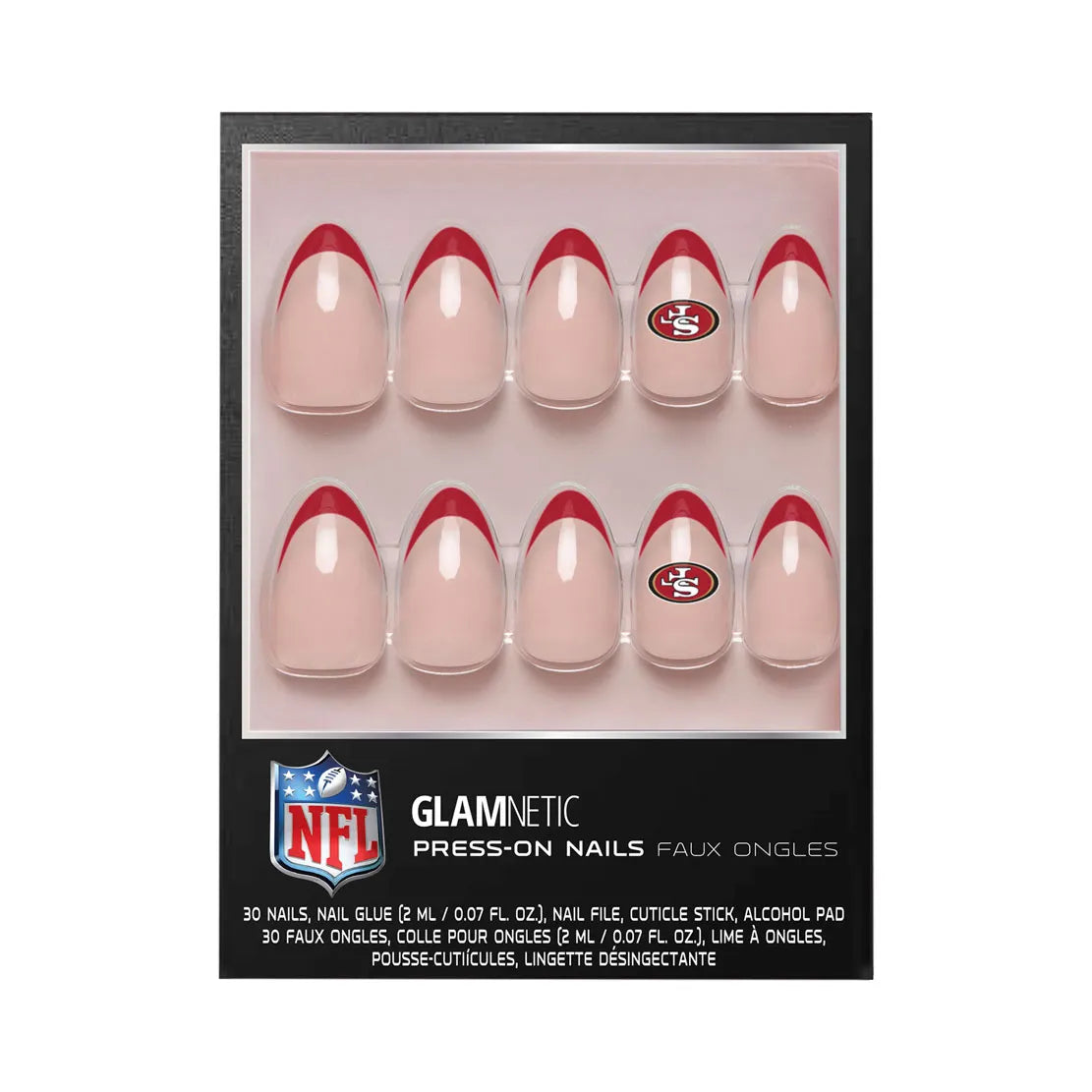 NFL Glamnetic French Tip Press-On Nails 49ers