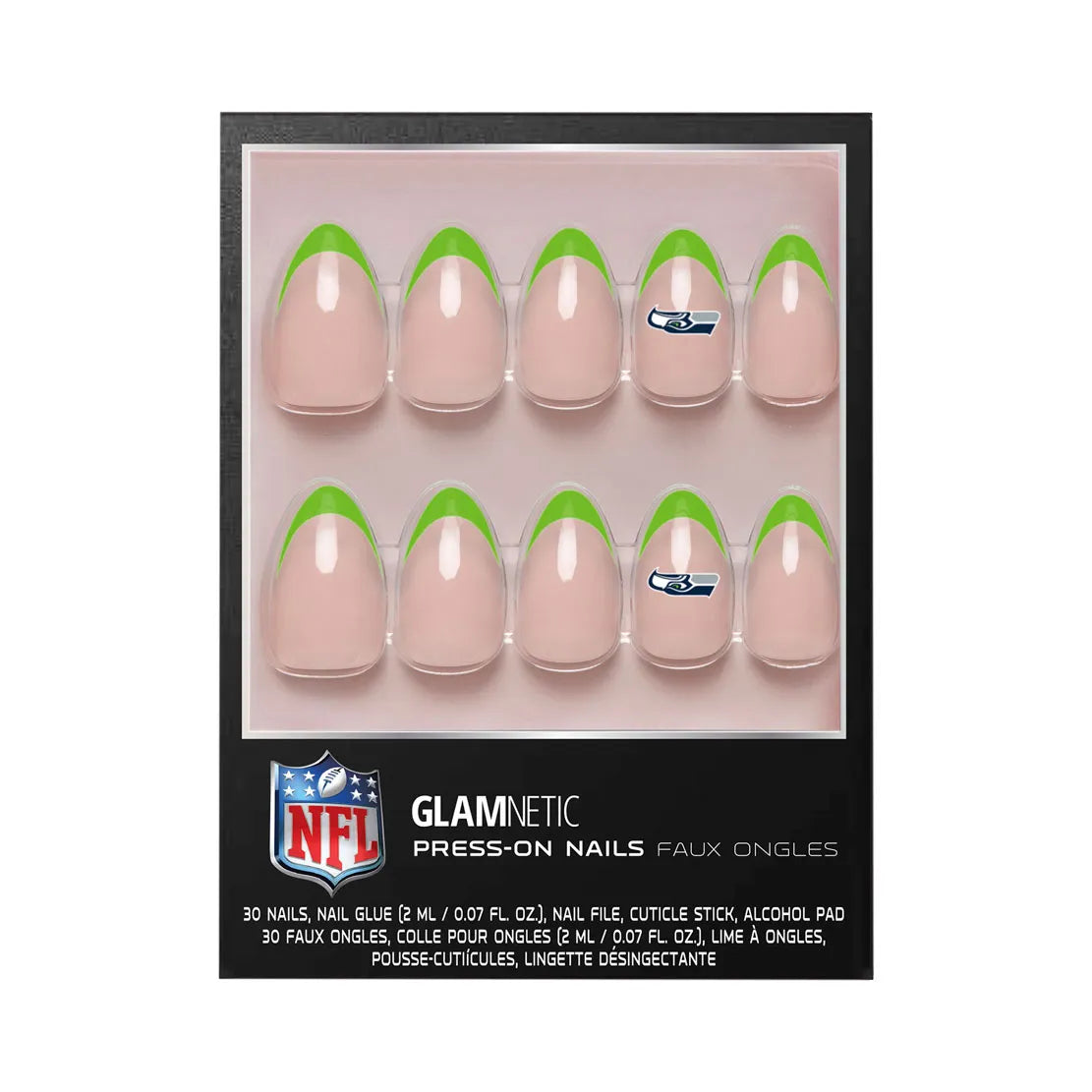 NFL Glamnetic French Tip Press-On Nails Seahawks