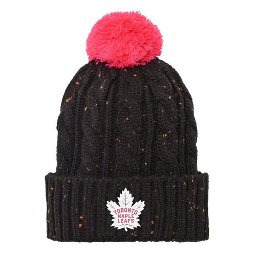 NHL Youth Knit Hat Girls Pink Yarn Cuff Maple Leafs