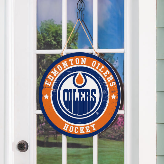 NHL Round Door Décor with Hanging Rope, 18x18 Oilers
