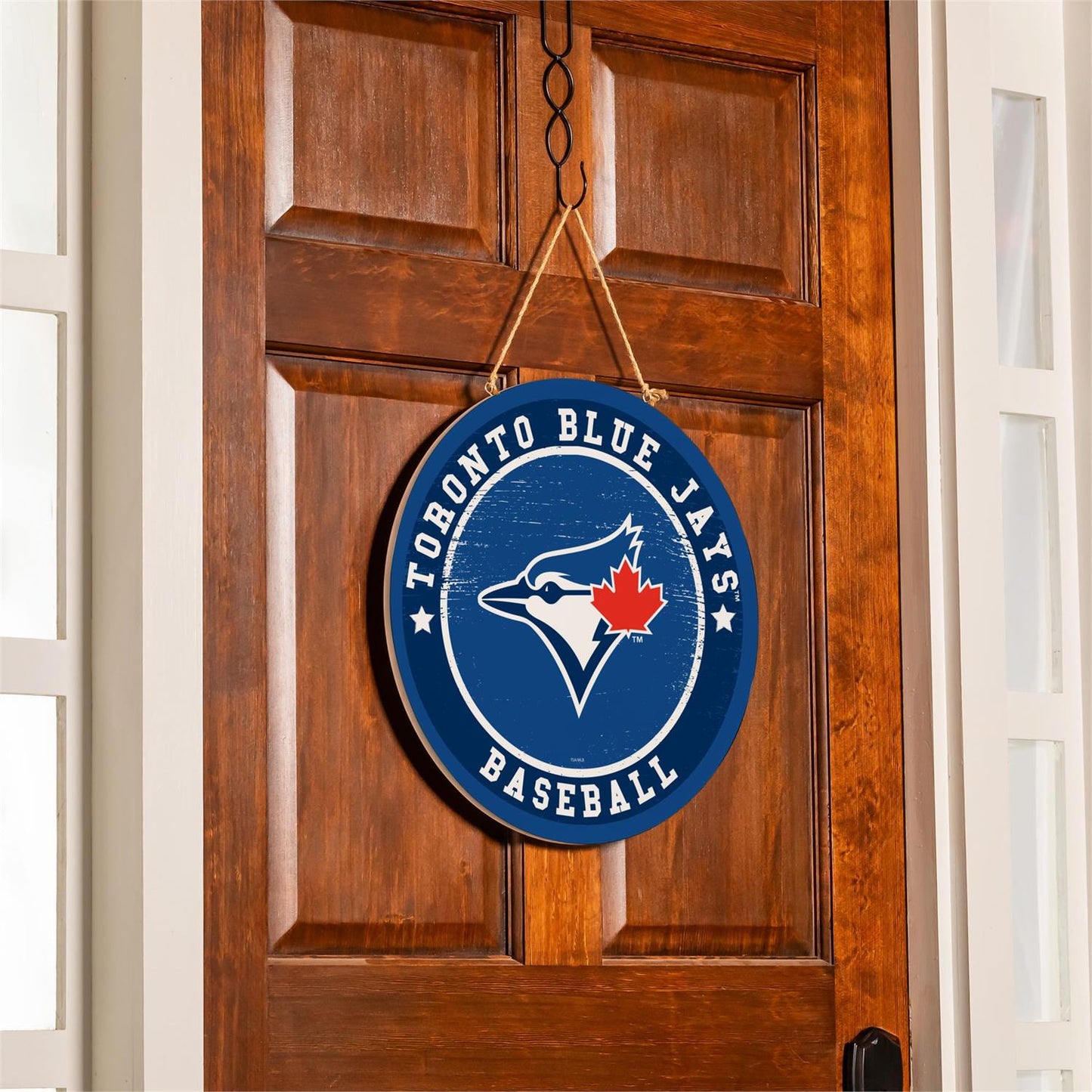 MLB Round Door Décor with Hanging Rope, 18x18 Blue Jays