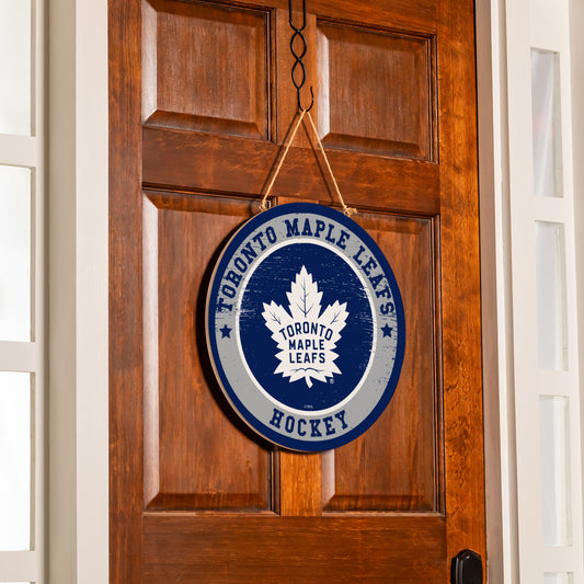 NHL Round Door Décor with Hanging Rope, 18x18 Maple Leafs