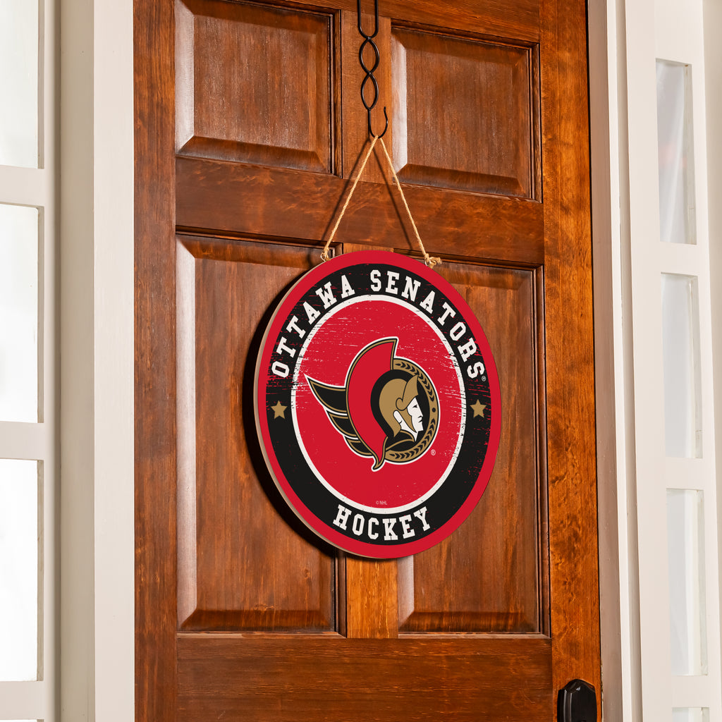 NHL Round Door Décor with Hanging Rope, 18x18 Senators