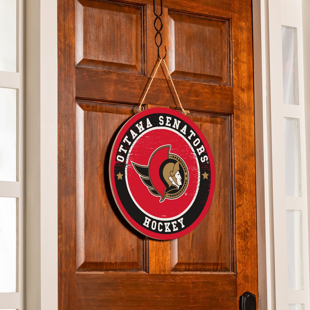 NHL Round Door Décor with Hanging Rope, 18x18 Senators