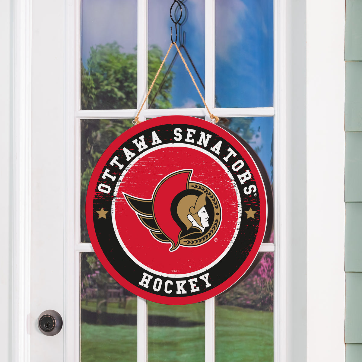 NHL Round Door Décor with Hanging Rope, 18x18 Senators