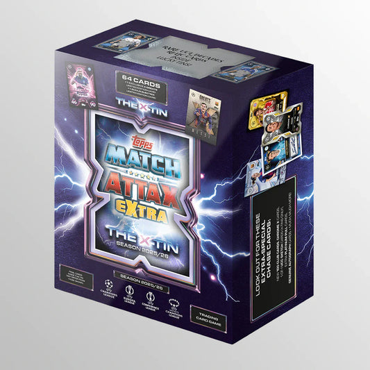 Topps Match Attax Champions League EXTRA Trading Cards 2025-26 X TIN (64 CARDS + X GREATS LE & ELEXTRIX LE)
