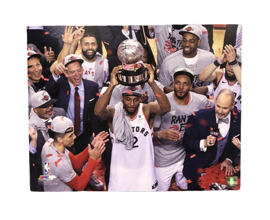 NBA 16x20 Player Photograph Champs 2019 Raise Trophy Kawhi Leonard Raptors