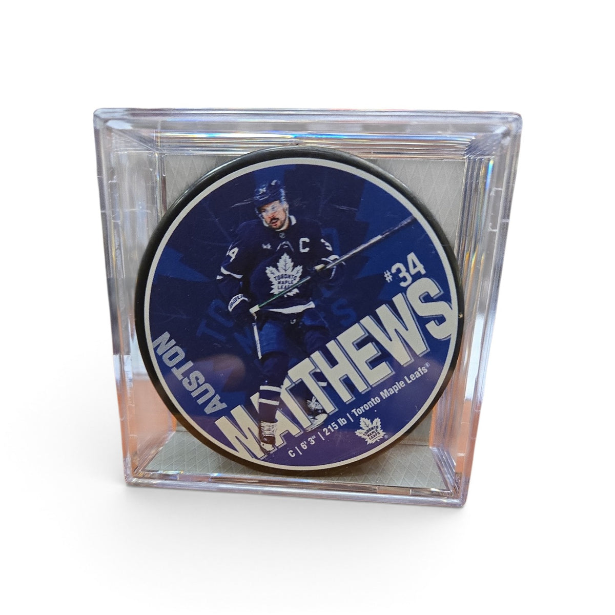 NHL Player Puck Design in Display Case Auston Matthews Maple Leafs