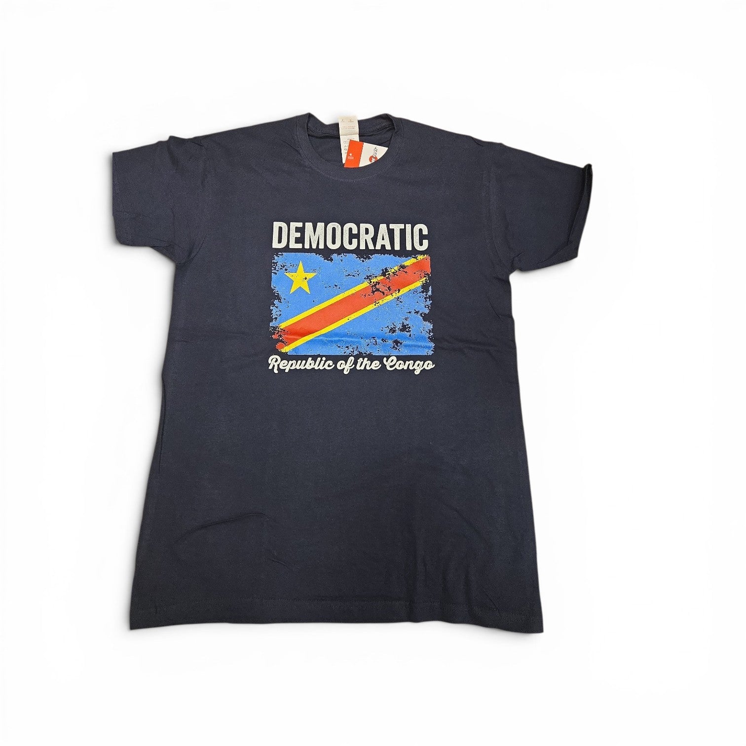 Country T-Shirt Distressed Flag Democratic Republic of the Congo (Dark Blue)
