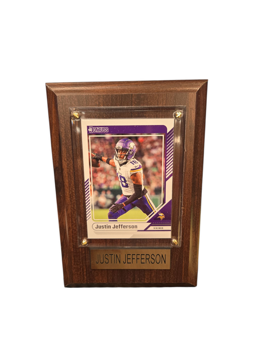 NFL Collectible Plaque with Card 4x6 Donruss Away Justin Jefferson Vikings