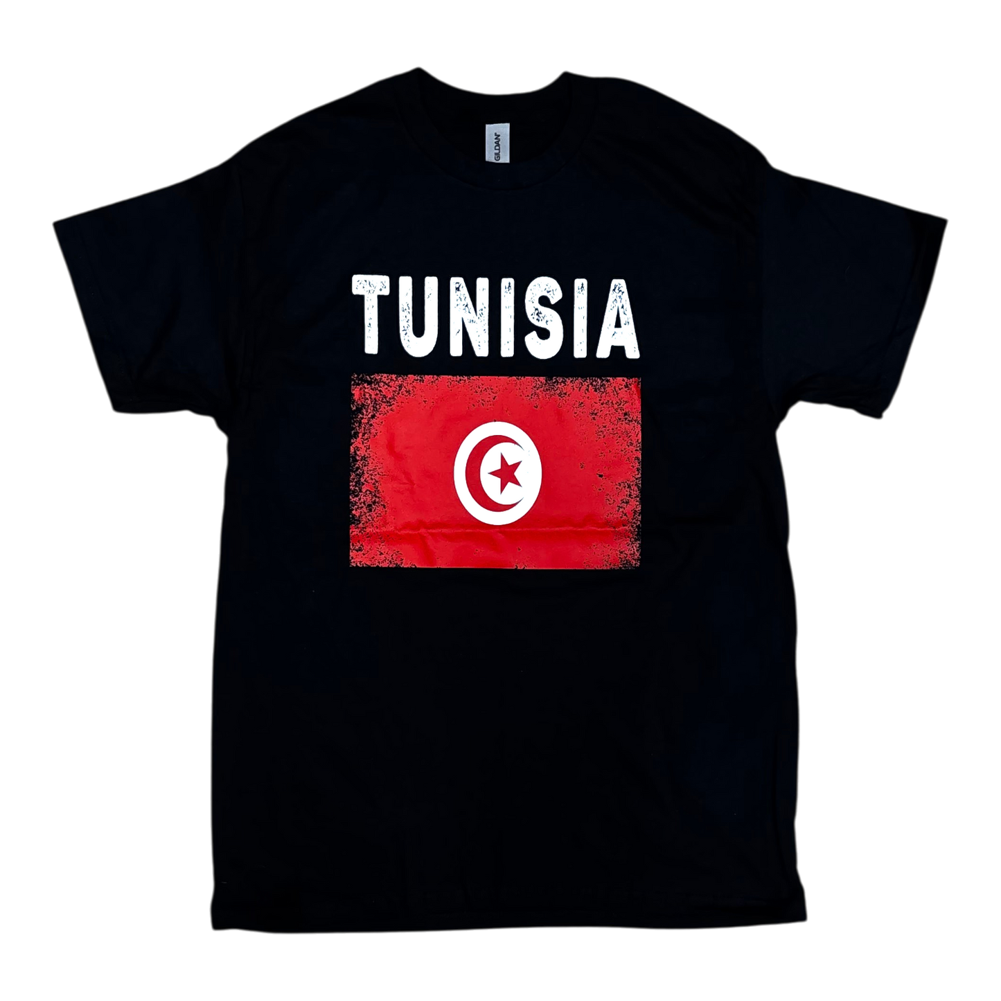 Country T-Shirt Distressed Flag Black Tunisia