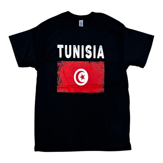 Country T-Shirt Distressed Flag Black Tunisia