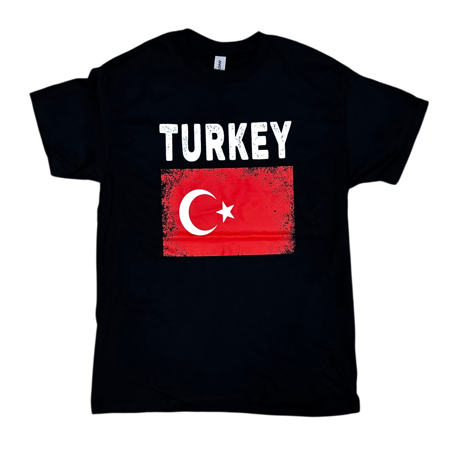 Country T-Shirt Distressed Flag Turkey (Black)