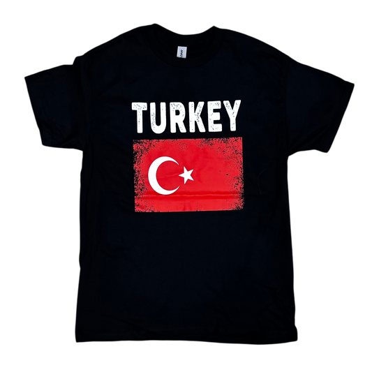 Country T-Shirt Distressed Flag Black Turkey