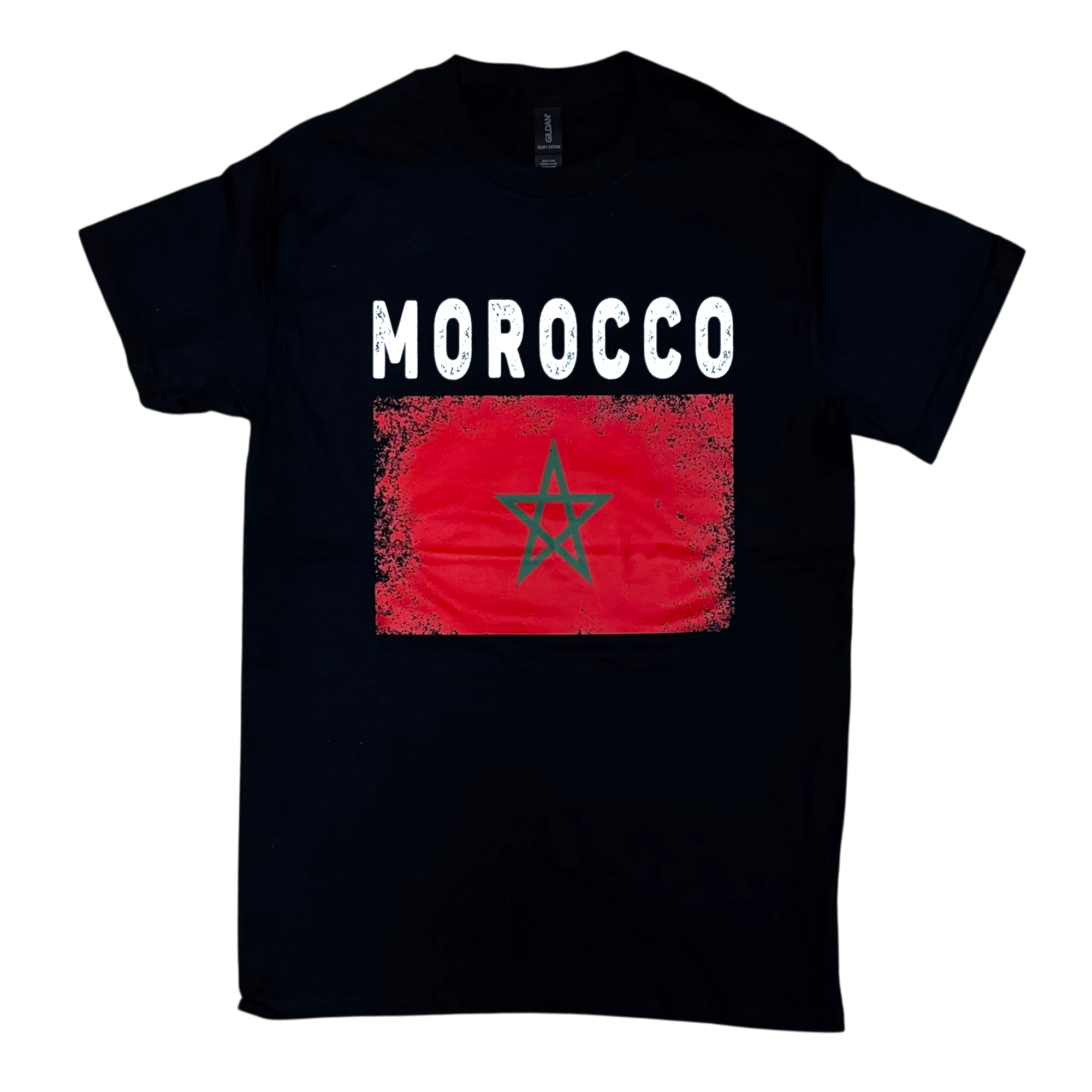 Country Youth T-Shirt Distressed Flag Morocco (Black)