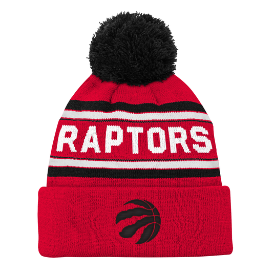 NBA Youth Knit Hat Red Backboard Jacquard Cuffed with Pom Raptors