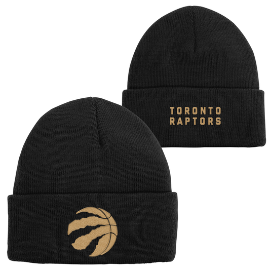 NBA Youth Knit Hat Black/Gold Cuffed Beanie Raptors
