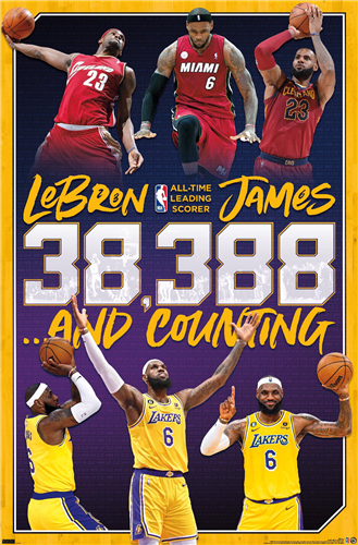 NBA Player Wall Poster All-Time Scoring Leader Lebron James Cavaliers, Heat, Lakers