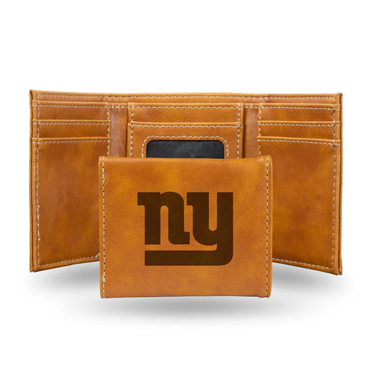 NFL Wallet Laser Engraved Leather Tri-Fold Giants (Brown)