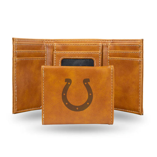 NFL Wallet Laser Engraved Leather Tri-Fold Colts (Brown)