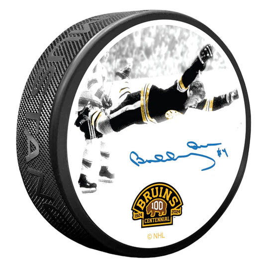 NHL Textured Puck Boston Bruins Bobby Orr Flying