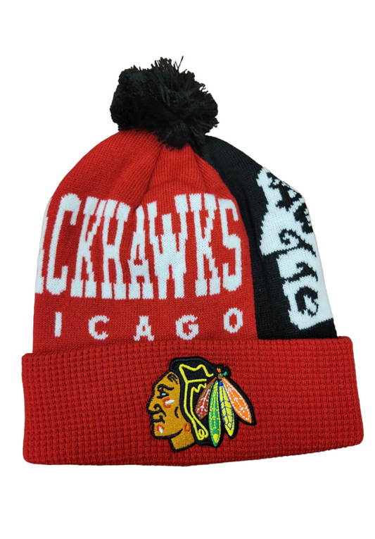 NHL Youth Knit Hat Impact Cuffed Pom Blackhawks