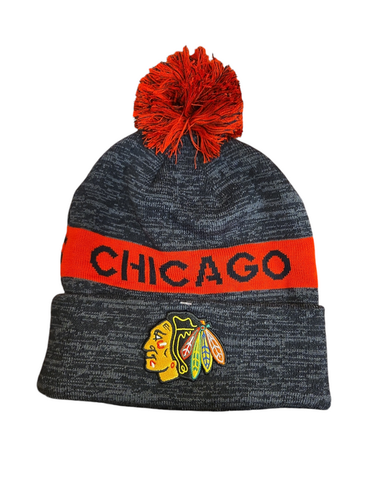 NHL Knit Hat Authentic Pro Rink Cuffed with Pom 2024 Blackhawks