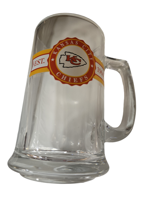 NFL Beer Mug 15 Oz Glass Sport Label Chiefs