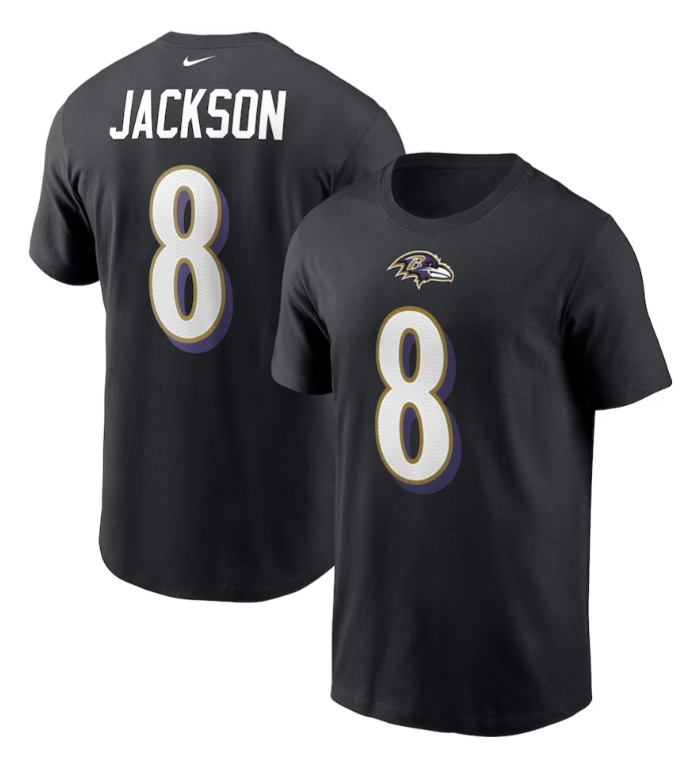 NFL Player T-Shirt Name And Number Lamar Jackson Ravens (Black)