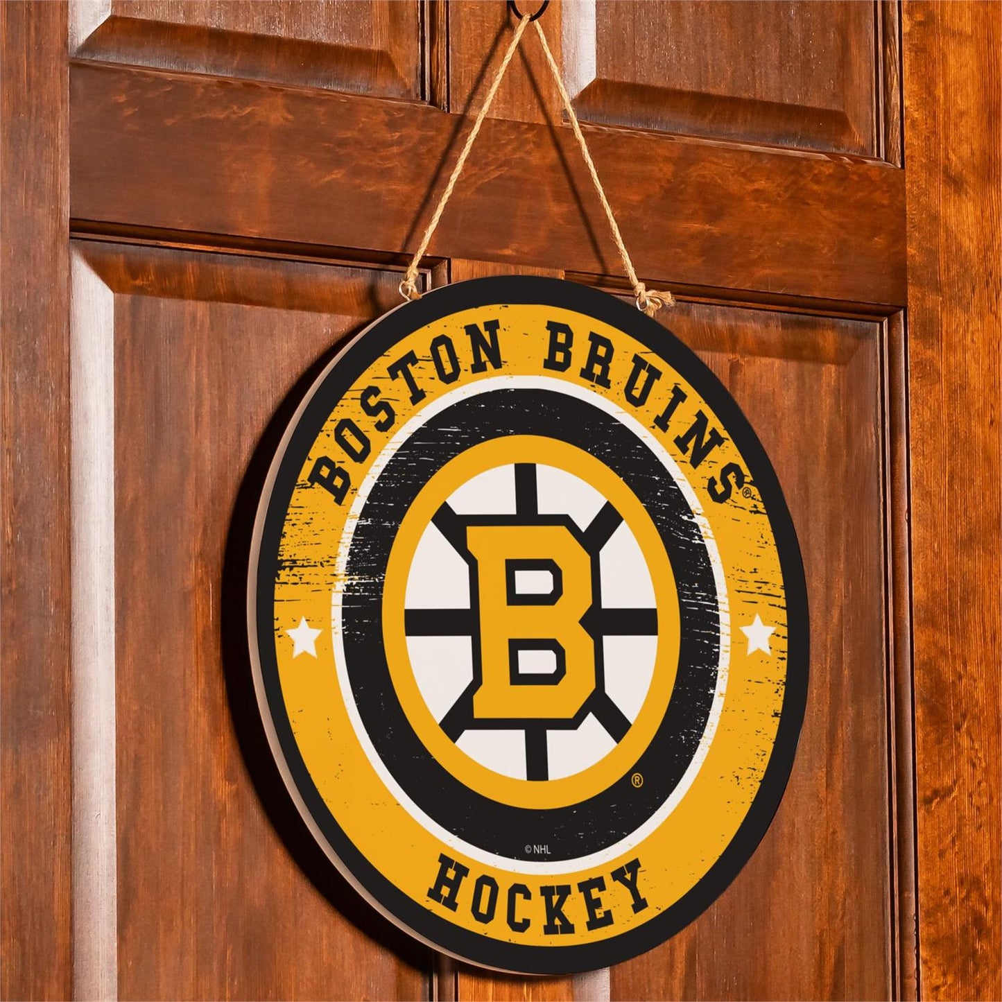 NHL Round Door Décor with Hanging Rope, 18x18 Bruins