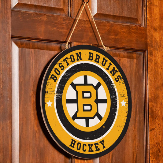NHL Round Door Décor with Hanging Rope, 18x18 Bruins