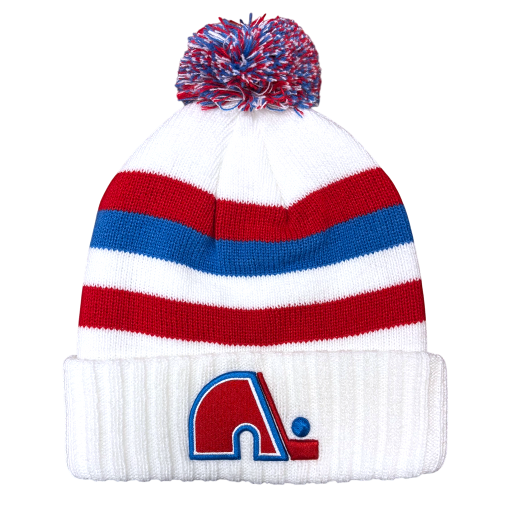 NHL Knit Hat Vintage Heavy White Striped Pillow Nordiques