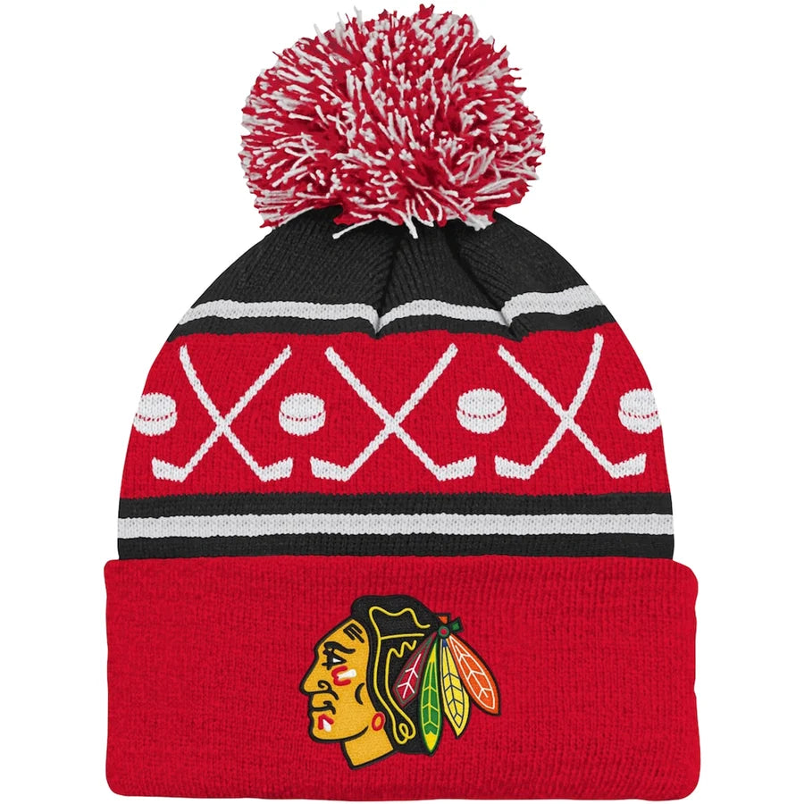 NHL Infant Knit Hat Face-Off Cuff Pom Blackhawks