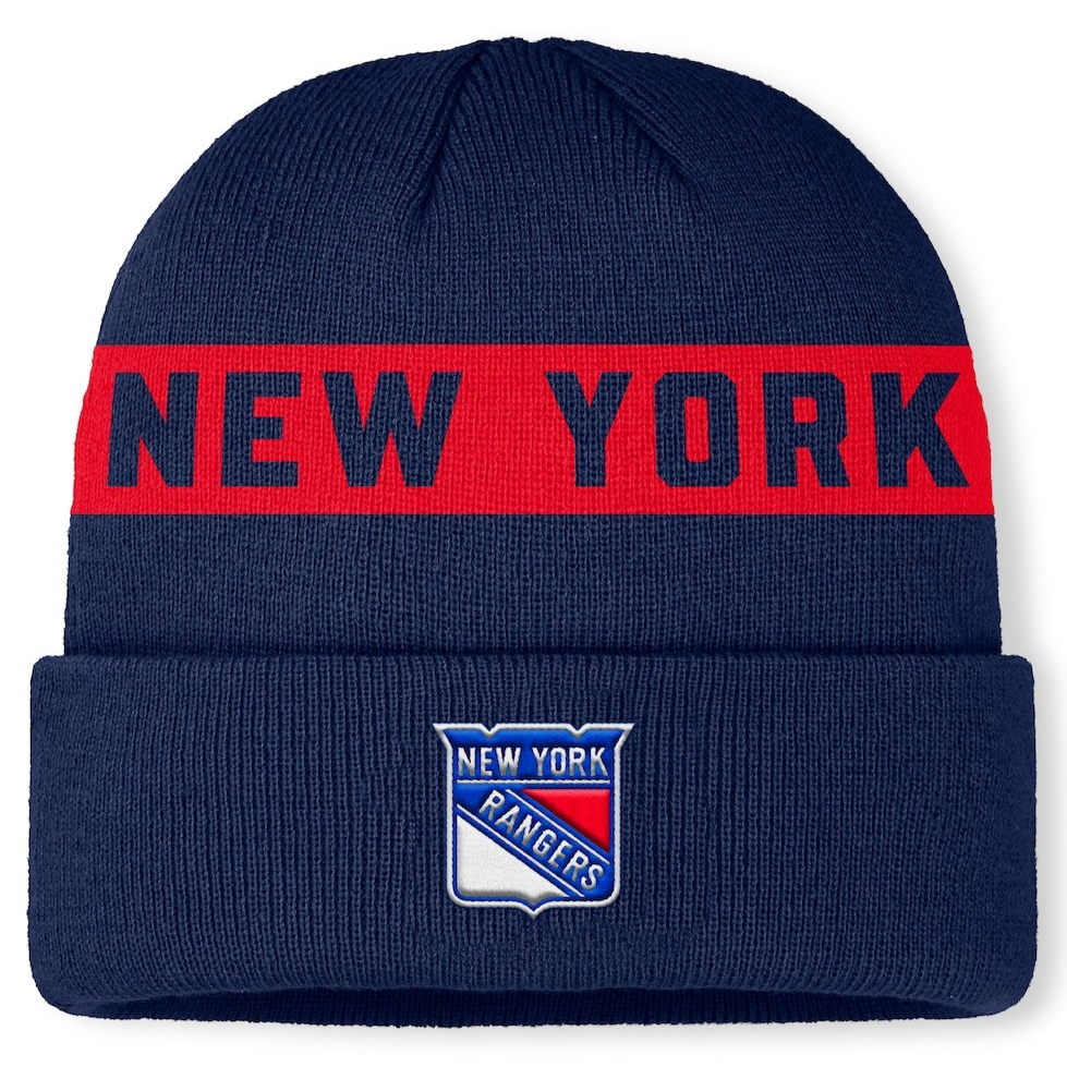 NHL Knit Hat Authentic Pro Cuffed Stripe Beanie Rink Road 2025 Rangers