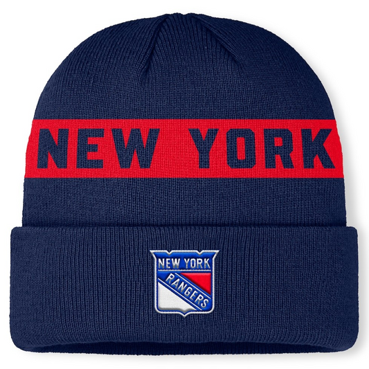 NHL Knit Hat Authentic Pro Cuffed Stripe Beanie Rink Road 2025 Rangers