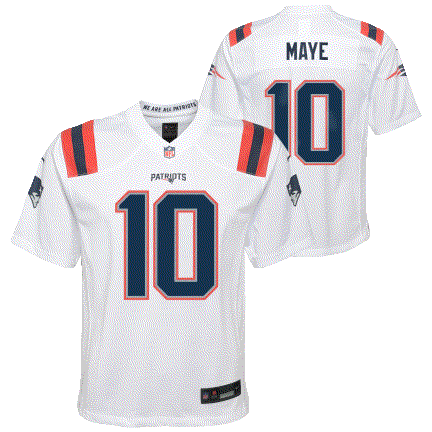 NFL Youth Player Game Jersey Away Drake Maye Patriots