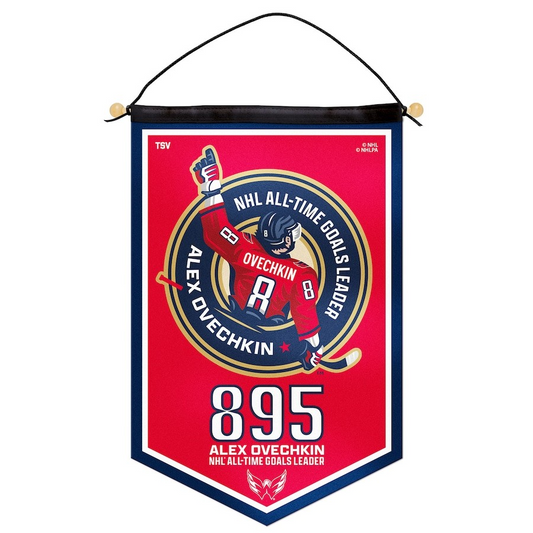 NHL Felt  12" x 18" Victory Banner NHL All-Time Leading Goal Scorer Alexander Ovechkin  Capitals (Copy)