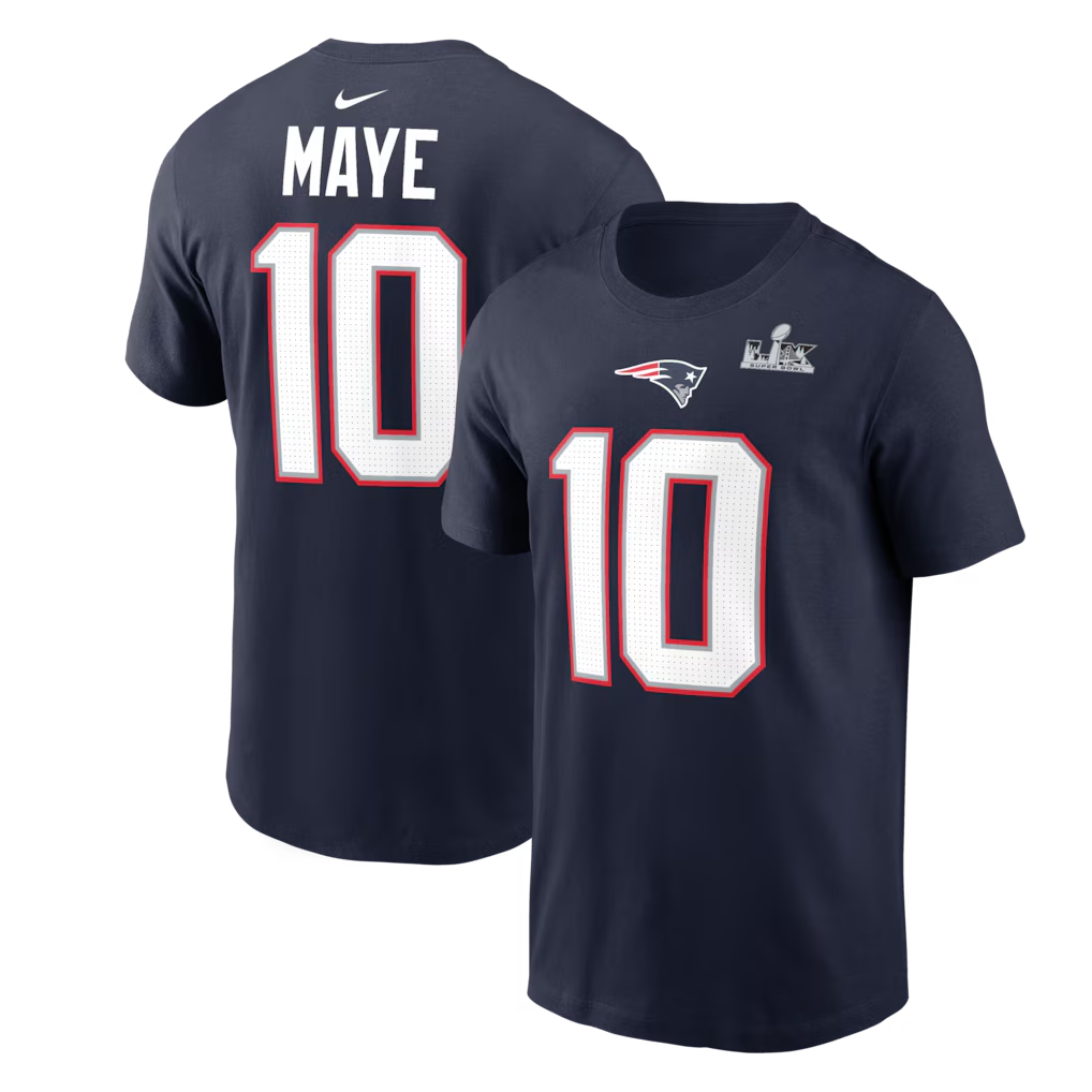 NFL Player T-Shirt Super Bowl LX Navy Patch Drake Maye Patriots