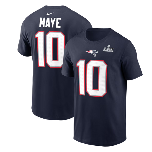 NFL Player T-Shirt Super Bowl LX Navy Patch Drake Maye Patriots