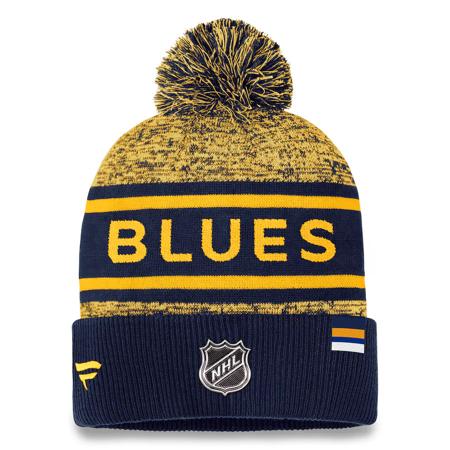 NHL Knit Hat Authentic Pro Rink Cuffed Heathered Cuff Pom 2023 Blues