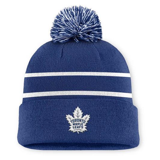 NHL Knit Hat Pom Authentic Pro Dual Stripe Rink Road 2025 Maple Leafs