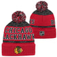 NHL Youth Knit Hat Puck Pattern Cuff Blackhawks