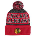 NHL Youth Knit Hat Puck Pattern Cuff Blackhawks